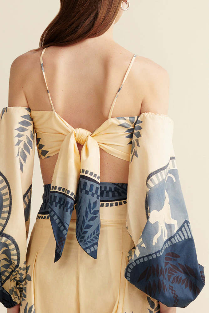 Chic Abstract Print Lace-Up Two-Piece Set