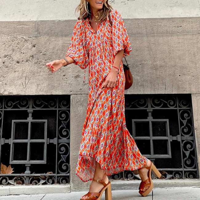 Summer Bohemian Balloon Sleeve Dress