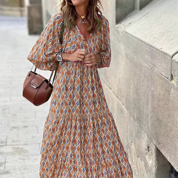Boho Style Puff Sleeves Dress