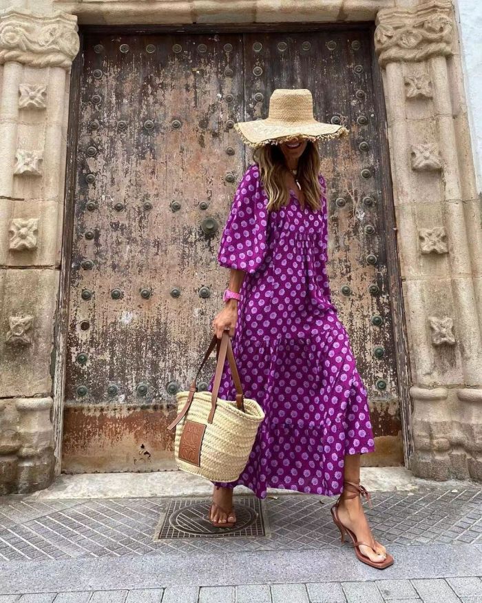 Boho Style Puff Sleeves Dress