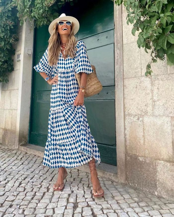Boho Style Puff Sleeves Dress