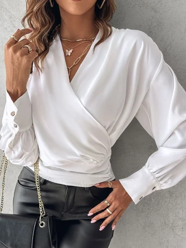 Sexy V Neck Long Sleeve  Fashion Elegant Solid  Blouses & Shirts