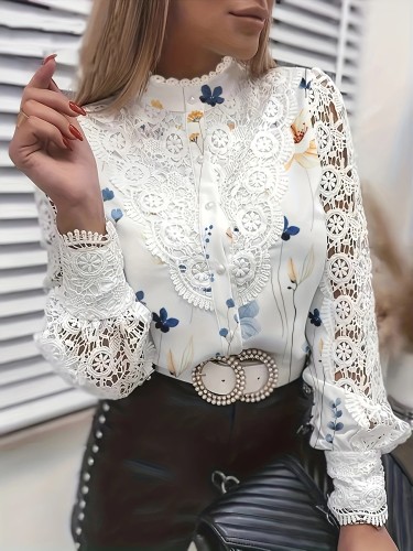 Elegant Women's Long Sleeve Lace Casual Crochet Hollow Turtleneck Fashion Shirts