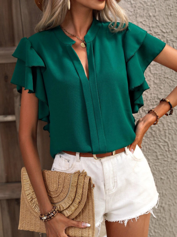 Fashion Blouse Short Sleeve Shirt for Women Butterfly Sleeve Shirts and Blouses Elegant Top
