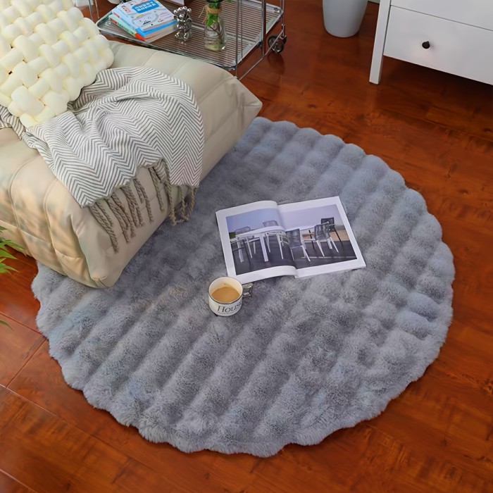 1pc Round Bubble Fleece Fabric Plush Rug - Soft, Fluffy, Comfortable, Easy to Clean, Furry, Warm, Cute - Perfect for Indoor Decor, Bedroom, Living Room, Clothes Room, Vanity, and More, 35.43*35.43in (90*90cm), Four Colors Available