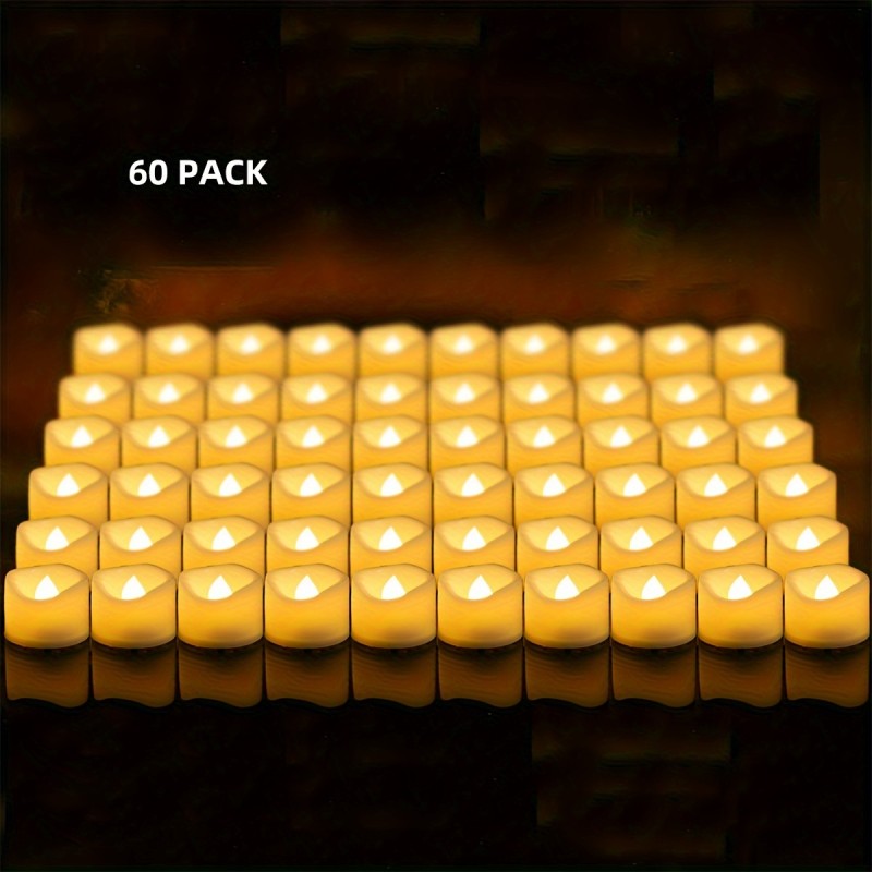 60 Pack Mini Battery Operated Flameless Votive Candles LED Electric Tea Lights Candle Set with Cream White Body and Amber Glow for Home Decor Kitchen Wedding Party Festival Tabletop Decorations, Size D 1.5 inch x H 1.2 inch