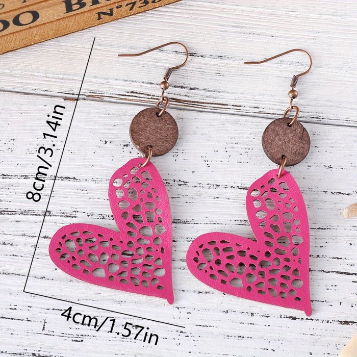 Colorful Heart Design Hollow Pattern Dangle Earrings Cute Simple Style Valentine's Day Gift For Lovers
