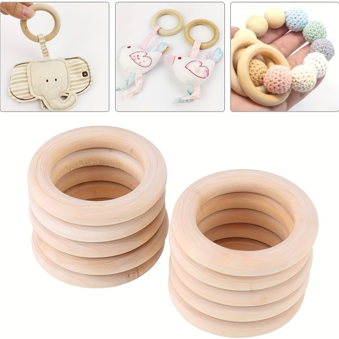40pcs Nature Wooden Rings, 8 Sizes Wood Rings For Crafts Macrame Rings,Wooden Rings Natural Resources For Early Years Loop Ring For Craft DIY Jewelry Findings