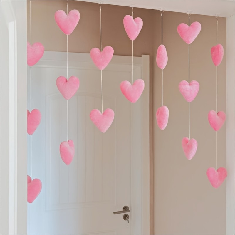 7pcs Of 18 Hearts, Door Hanging Ornaments, Door Curtains, Cute Pink Peach Heart Door Curtains, Partition Hanging Curtains, Valentine's Day Heart Hanging Ornaments Decoration, Valentine's Day Gifts, Party Supplies