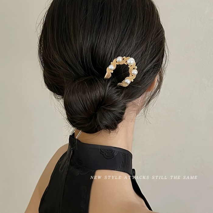Elegant Vintage Faux Pearl-Embellished U-Shaped Hairpin, Women's Fashion Accessory For Casual And Party Wear, Princess Fairy Style, Ideal Gift And Photo Prop