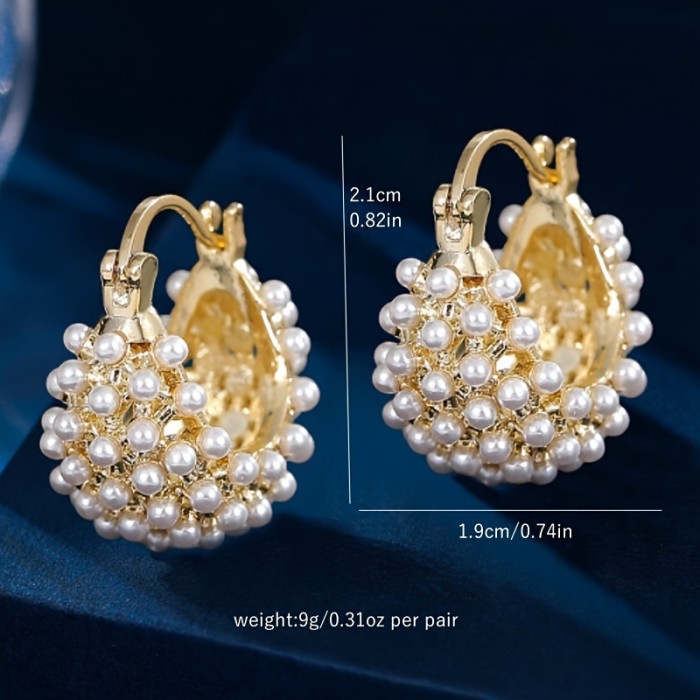 Niche Design White Faux Pearls Earrings Luxury Sliver Post Ear Piercing Jewelry Decoration