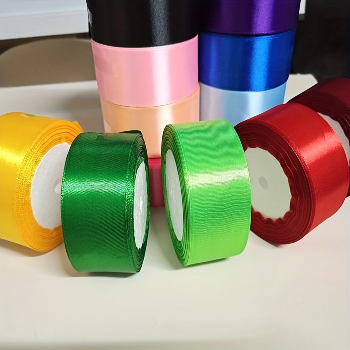 1 Roll 25 Yards Colored Satin Ribbon Rose Butterfly Bow Making Ribbon Cake Christmas Holiday Decoration Ribbon 4cm Wide