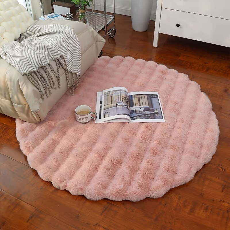 1pc Round Bubble Fleece Fabric Plush Rug - Soft, Fluffy, Comfortable, Easy to Clean, Furry, Warm, Cute - Perfect for Indoor Decor, Bedroom, Living Room, Clothes Room, Vanity, and More, 35.43*35.43in (90*90cm), Four Colors Available