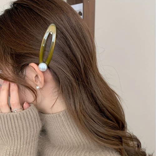 1pc Elegant Faux Pearl Decorative Hair Side Clip Broken Hair Finishing Clip For Women And Girls Wear