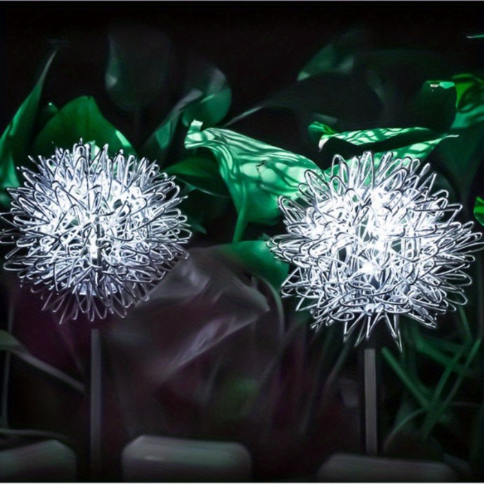 2pcs Solar Dandelion Aluminum Wire Ball Garden Lamp Waterproof Outdoor LED Landscape Lamp, Solar Flower Lamp Suitable For Courtyard Path, Flower Bed, Courtyard Lawn Decoration 29.53\