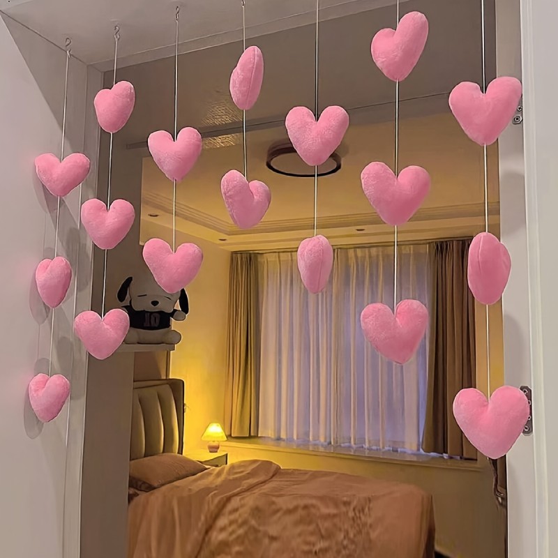 7pcs Of 18 Hearts, Door Hanging Ornaments, Door Curtains, Cute Pink Peach Heart Door Curtains, Partition Hanging Curtains, Valentine's Day Heart Hanging Ornaments Decoration, Valentine's Day Gifts, Party Supplies