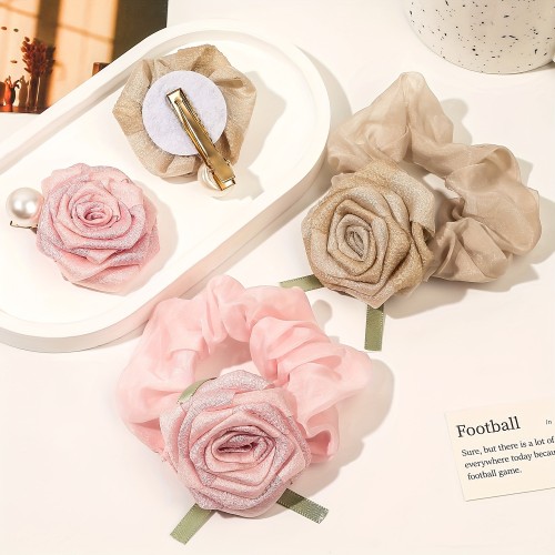 1\u002F2\u002F4pcs Elegant Flower Decorative Hair Accessories, Faux Pearl Decorative Hair Side Clip, Large Intestine Hair Loops For Women And daily wear