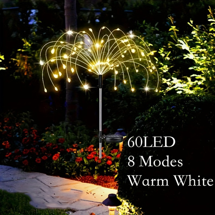 Solar Fireworks Lights, 200\u002F60 LEDs Waterproof Solar Garden Flower Lights, 8 Lighting Modes, Yard Patio Yard Yard Pathway Yard Villa Outdoor Lighting Christmas Decoration With Stake Decoration Fairy Lights