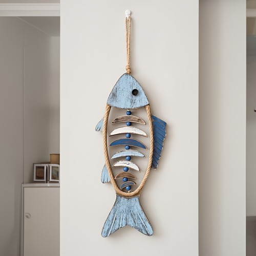 1pc Rustic Wooden Fish Wall Hanging - Mediterranean Coastal Decor - Handcrafted House Accent for Entrance or Background
