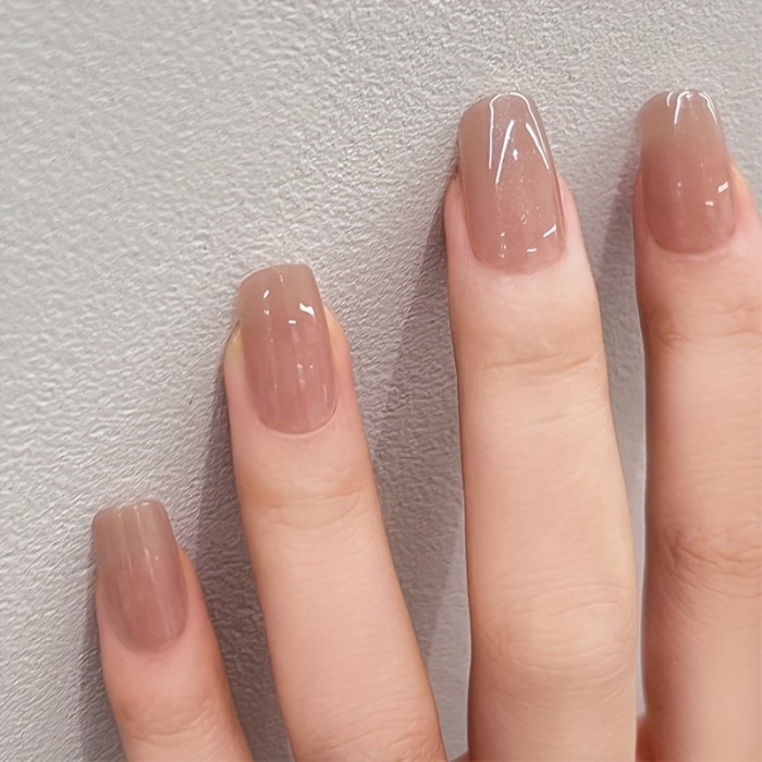 24pcs Glossy Square Press On Nails - Short Fake Nail Tips false nails for Women and Girls - Includes Nail File and Jelly Glue