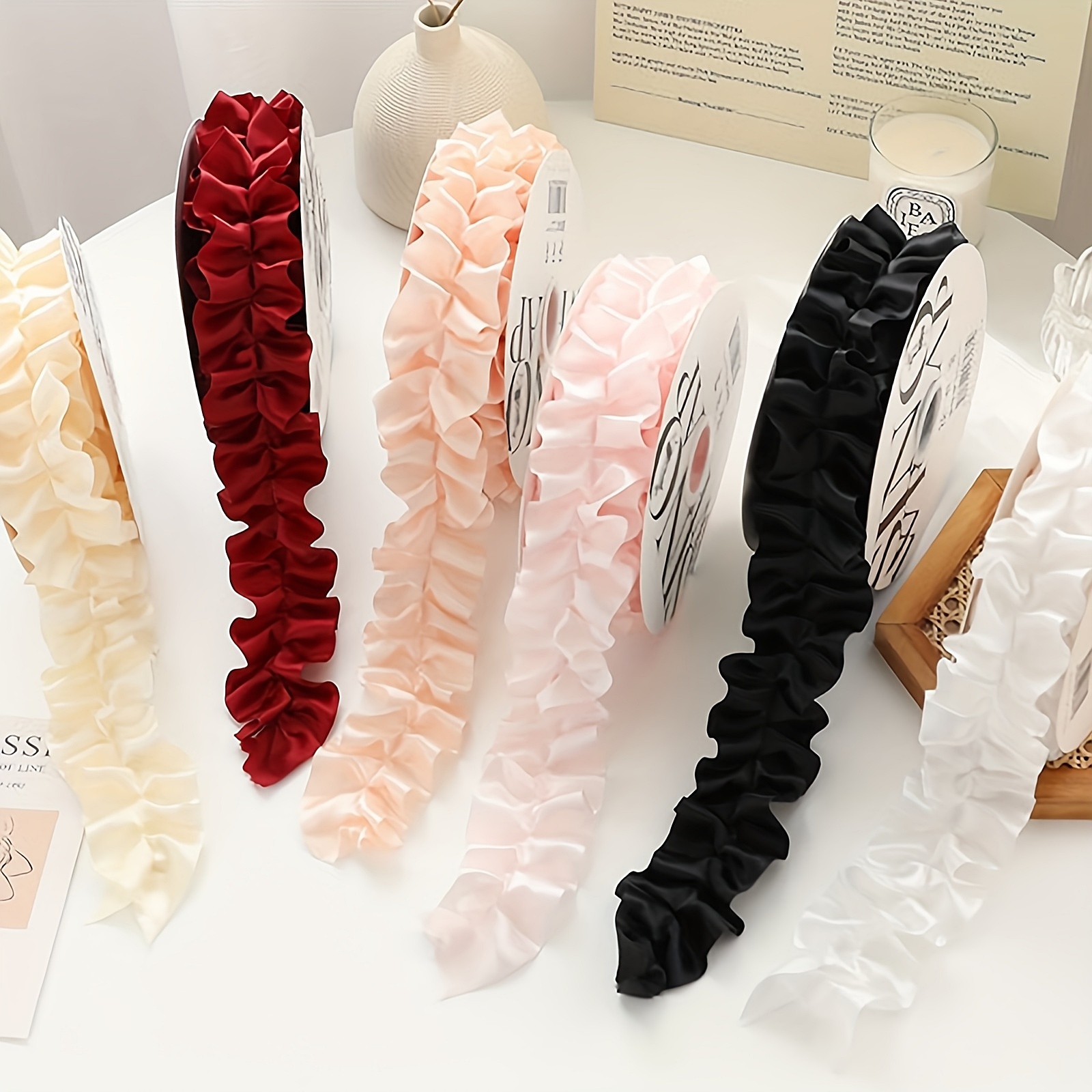 Satin Ruffle Ribbon 5 Yards x 5cm Satin Ribbon with Floral Design - Premium Gift Wrap ...