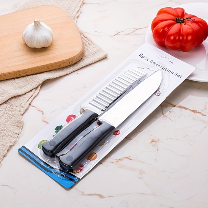 1pc\u002F6pcs Stainless Steel Potato Cucumber Wavy Edged Knife, Vegetable Slicer And Peeler For Efficient Cutting, Kitchen Gadget For Cooking And Meal Prep, Kitchen Accessories