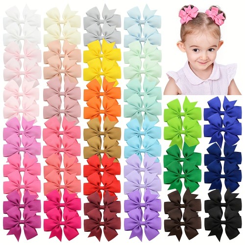 40pcs Random Color Bow Hair Clip Sets, Simple Holiday Hair Clip, Baby Girls Hair Accessories, Ideal choice for Gifts