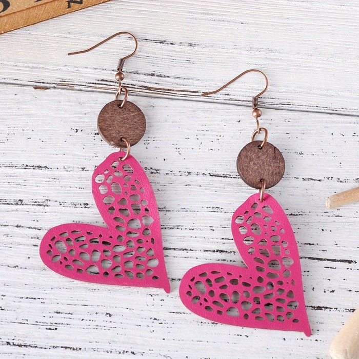 Colorful Heart Design Hollow Pattern Dangle Earrings Cute Simple Style Valentine's Day Gift For Lovers