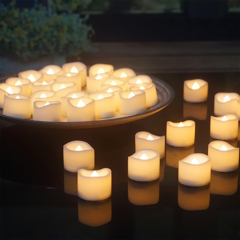 60 Pack Mini Battery Operated Flameless Votive Candles LED Electric Tea Lights Candle Set with Cream White Body and Amber Glow for Home Decor Kitchen Wedding Party Festival Tabletop Decorations, Size D 1.5 inch x H 1.2 inch