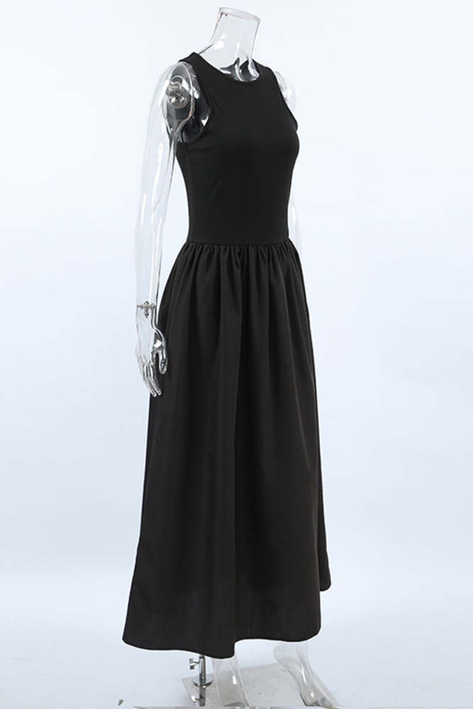 Casual Street Solid Color Ruched O Neck Vest Dresses