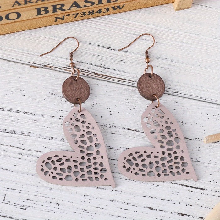 Colorful Heart Design Hollow Pattern Dangle Earrings Cute Simple Style Valentine's Day Gift For Lovers