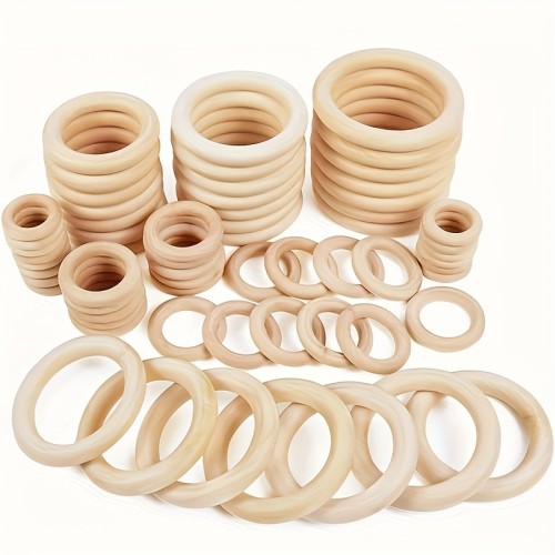 40pcs Nature Wooden Rings, 8 Sizes Wood Rings For Crafts Macrame Rings,Wooden Rings Natural Resources For Early Years Loop Ring For Craft DIY Jewelry Findings