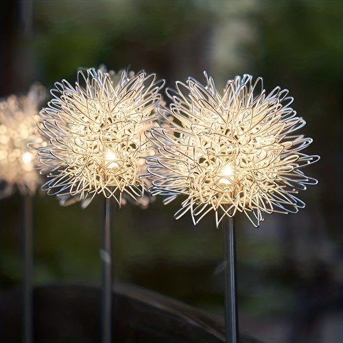 2pcs Solar Dandelion Aluminum Wire Ball Garden Lamp Waterproof Outdoor LED Landscape Lamp, Solar Flower Lamp Suitable For Courtyard Path, Flower Bed, Courtyard Lawn Decoration 29.53\