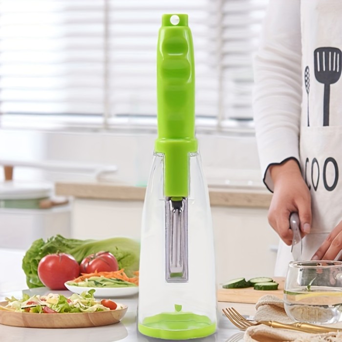 1pc, 2in1 Fruit Peeler, Vegetable Peeler, Multifunctional Fruit Peeler With Peel Storage Case, Portable Potato Peeler, Trash Can Peeler, Kitchen Stuff