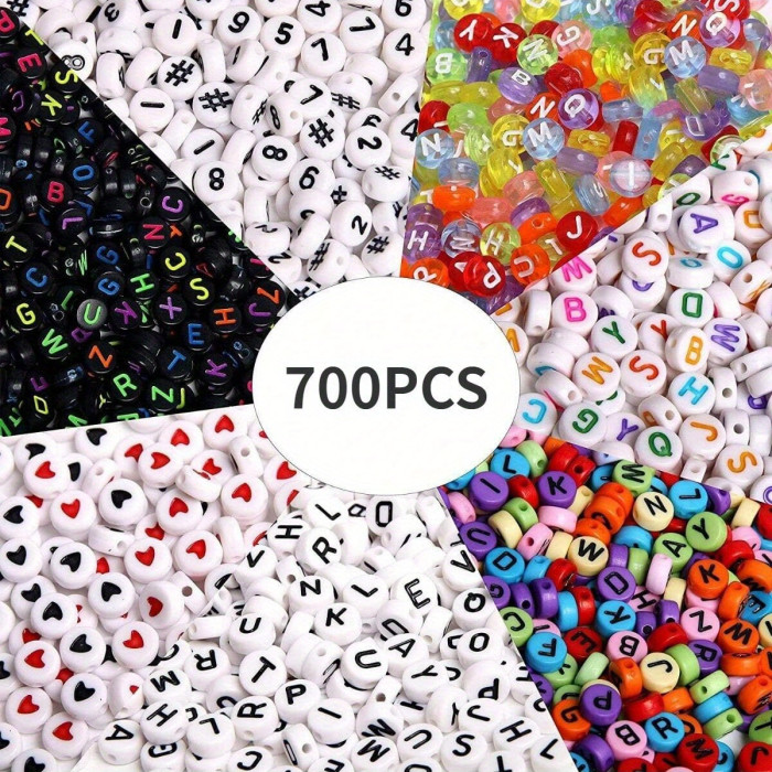 700pcs 7 Colors Round Letter Plastic Beads, Alphabet Number Beads For Jewelry Making, DIY Necklace Bracelet