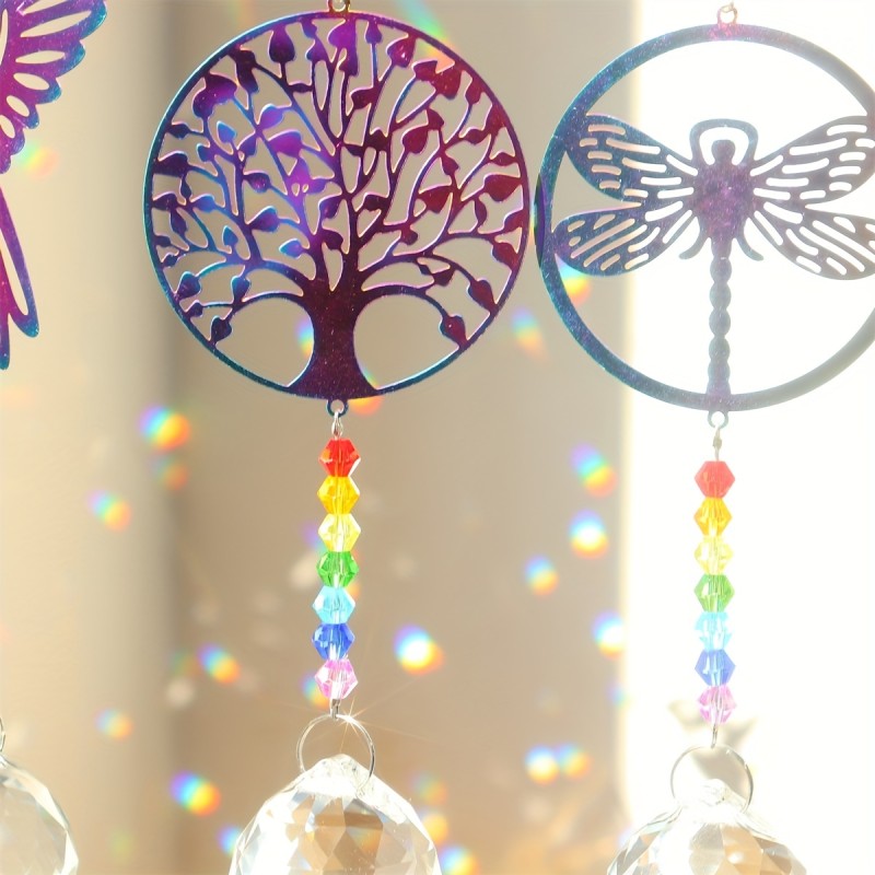 1pc Color Golden Animal Stainless Steel Sun Catcher Hummingbird Butterfly Owl Dragonfly Seahorse Life Tree Crystal Ball Pendant, Crystal Wind Chimes Balls Prisms Rainbow Maker For Home Indoor Outdoor Garden Decor