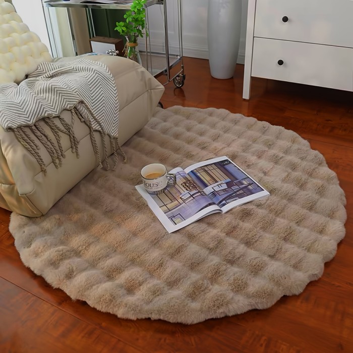 1pc Round Bubble Fleece Fabric Plush Rug - Soft, Fluffy, Comfortable, Easy to Clean, Furry, Warm, Cute - Perfect for Indoor Decor, Bedroom, Living Room, Clothes Room, Vanity, and More, 35.43*35.43in (90*90cm), Four Colors Available