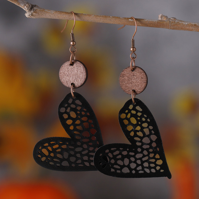 Colorful Heart Design Hollow Pattern Dangle Earrings Cute Simple Style Valentine's Day Gift For Lovers