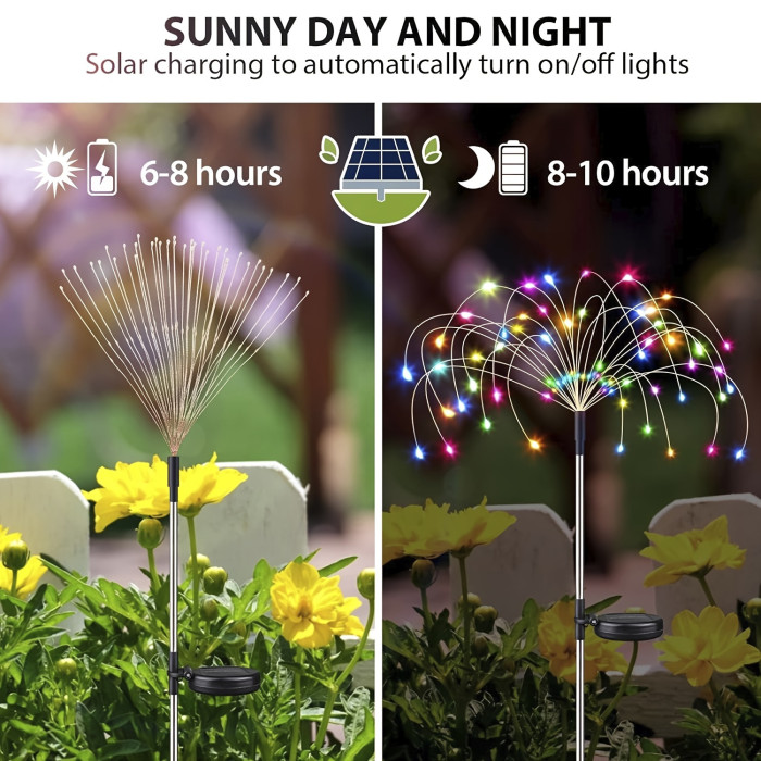Solar Fireworks Lights, 200\u002F60 LEDs Waterproof Solar Garden Flower Lights, 8 Lighting Modes, Yard Patio Yard Yard Pathway Yard Villa Outdoor Lighting Christmas Decoration With Stake Decoration Fairy Lights