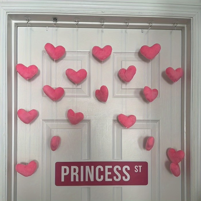 7pcs Of 18 Hearts, Door Hanging Ornaments, Door Curtains, Cute Pink Peach Heart Door Curtains, Partition Hanging Curtains, Valentine's Day Heart Hanging Ornaments Decoration, Valentine's Day Gifts, Party Supplies