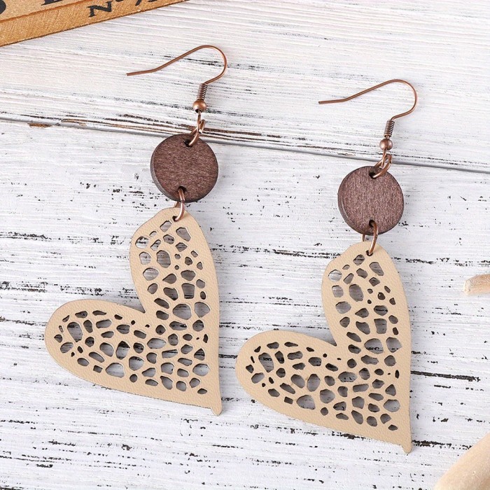 Colorful Heart Design Hollow Pattern Dangle Earrings Cute Simple Style Valentine's Day Gift For Lovers