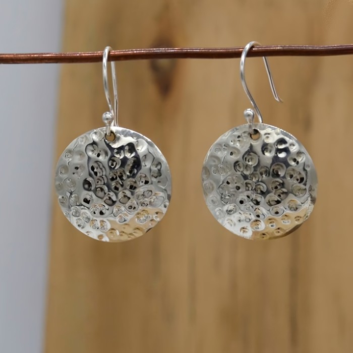 Vintage Round Shape Hammer Pattern Dangle Earrings Cute Simple Style Zinc Alloy Jewelry Daily Casual