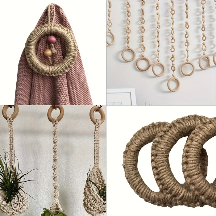40pcs Nature Wooden Rings, 8 Sizes Wood Rings For Crafts Macrame Rings,Wooden Rings Natural Resources For Early Years Loop Ring For Craft DIY Jewelry Findings