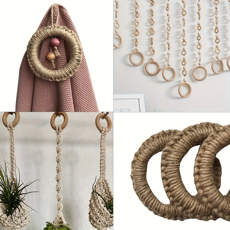 40pcs Nature Wooden Rings, 8 Sizes Wood Rings For Crafts Macrame Rings,Wooden Rings Natural Resources For Early Years Loop Ring For Craft DIY Jewelry Findings