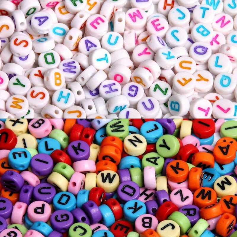 700pcs 7 Colors Round Letter Plastic Beads, Alphabet Number Beads For Jewelry Making, DIY Necklace Bracelet