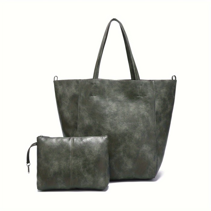 Large Capacity Retro Soft PU Leather Tote Bag - Stylish Buckle Closure Shoulder Bag with Spacious Interior - Trendy Handbag for Women with Classic Design