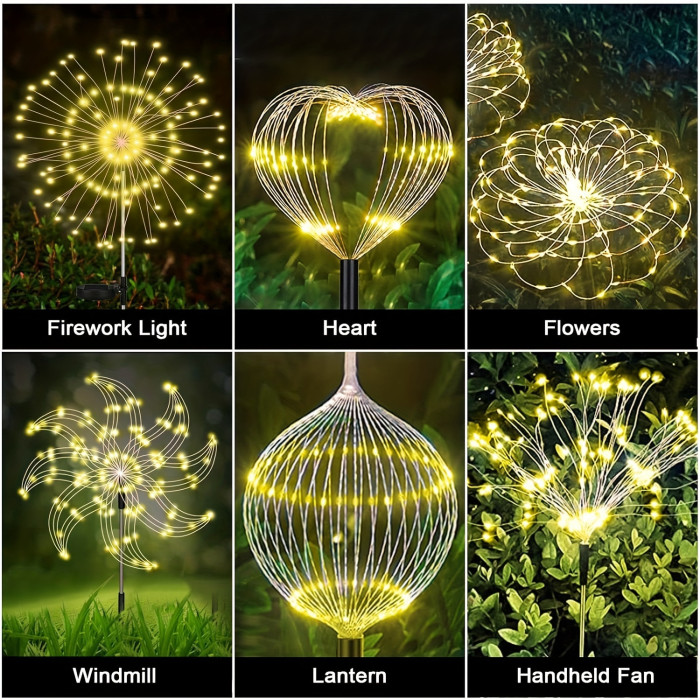 Solar Fireworks Lights, 200\u002F60 LEDs Waterproof Solar Garden Flower Lights, 8 Lighting Modes, Yard Patio Yard Yard Pathway Yard Villa Outdoor Lighting Christmas Decoration With Stake Decoration Fairy Lights
