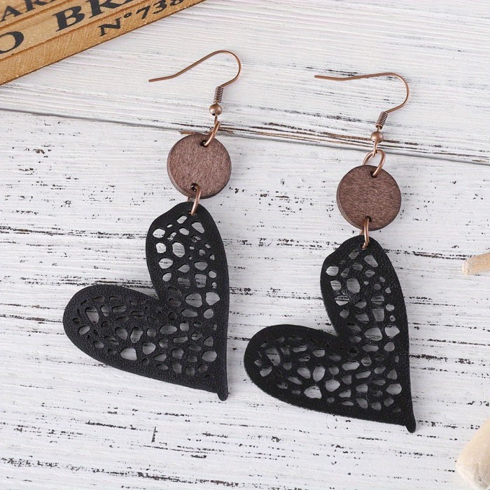 Colorful Heart Design Hollow Pattern Dangle Earrings Cute Simple Style Valentine's Day Gift For Lovers