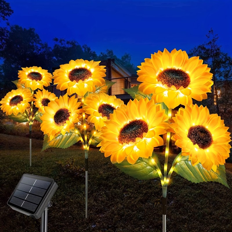 3pack Solar Lights Outdoor Garden Waterproof, Upgraded 9 Flowers Yard Decor Solar Sunflower Stake Flowers, Lawn Patio Porch Flower Path Cemetery Decor Led Artificial Flowers