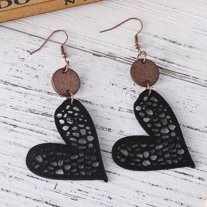 Colorful Heart Design Hollow Pattern Dangle Earrings Cute Simple Style Valentine's Day Gift For Lovers